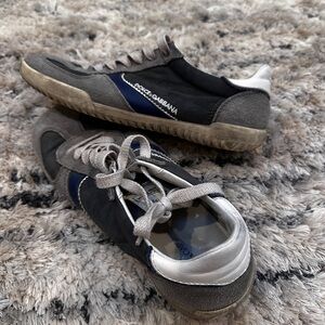 Dolce & Gabbana Men's Black and Gray Sneakers with Blue Accents